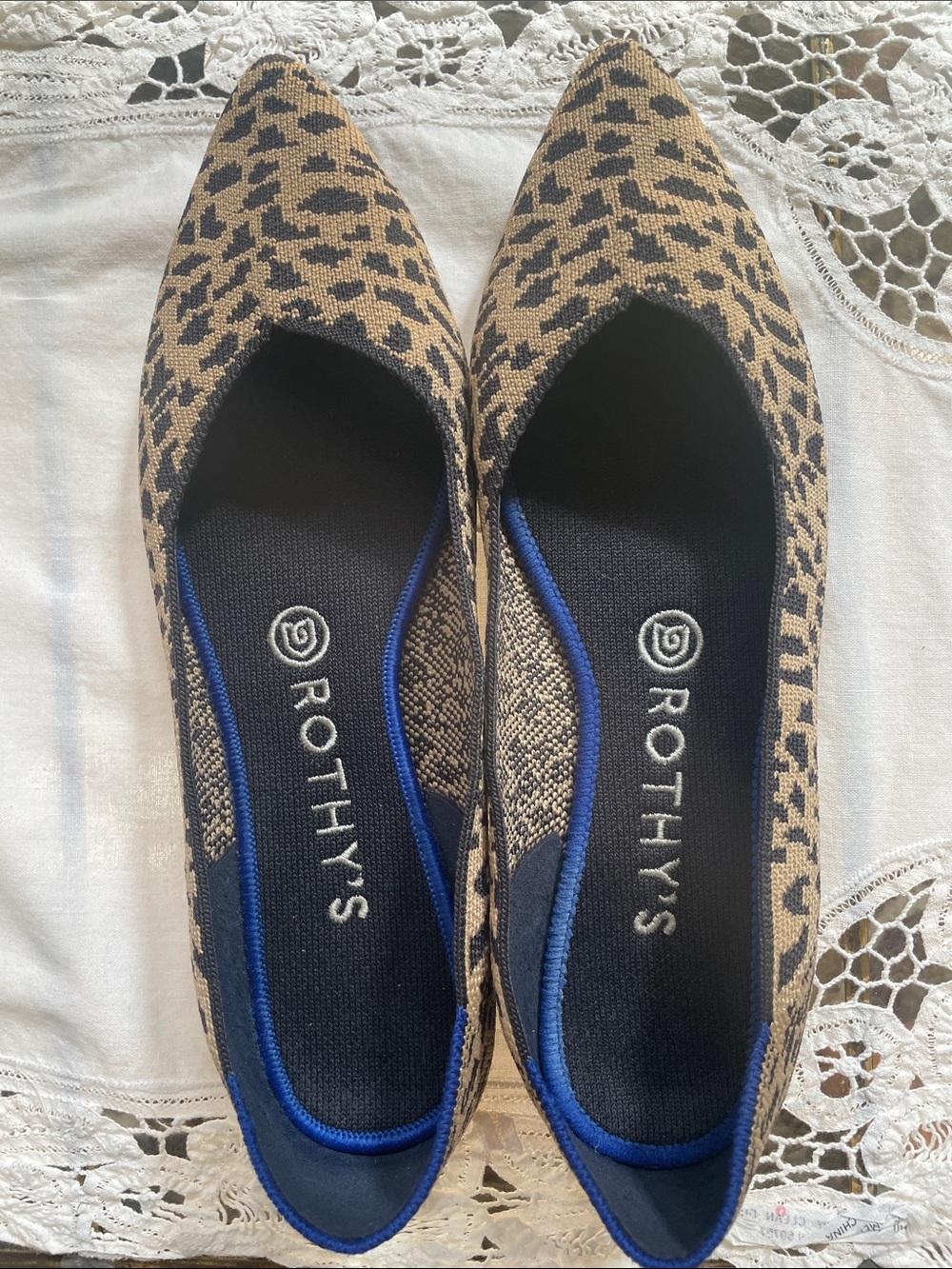 Rothy's Leopard-Print Pointed Flats in Tan and Black